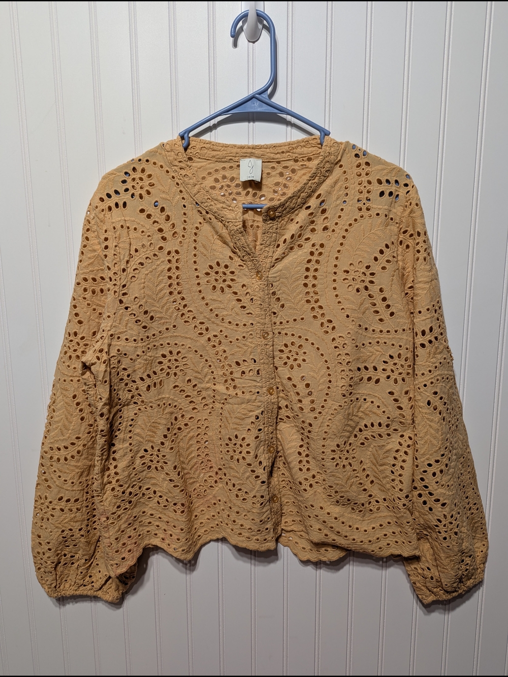 Joie Camel Eyelet Cotton Button-Front Blouse